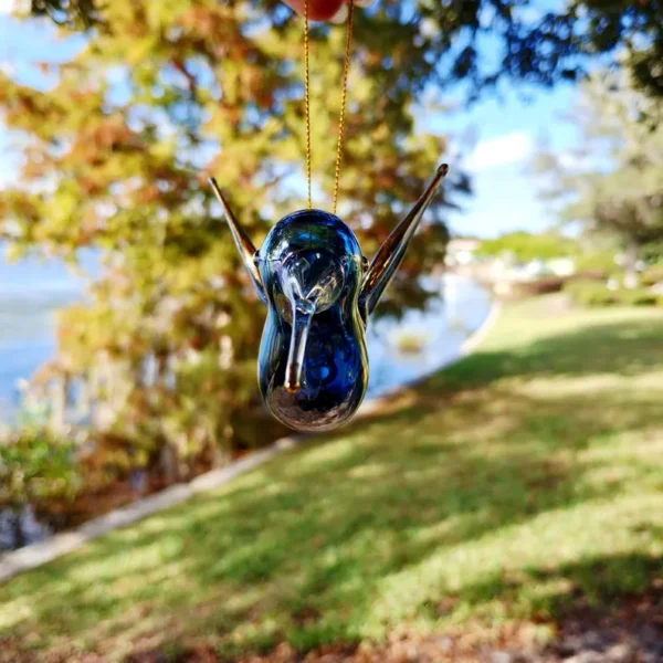 Blue Hummingbird Mouth-Blown Glass Ornament, One of a Kind - 01